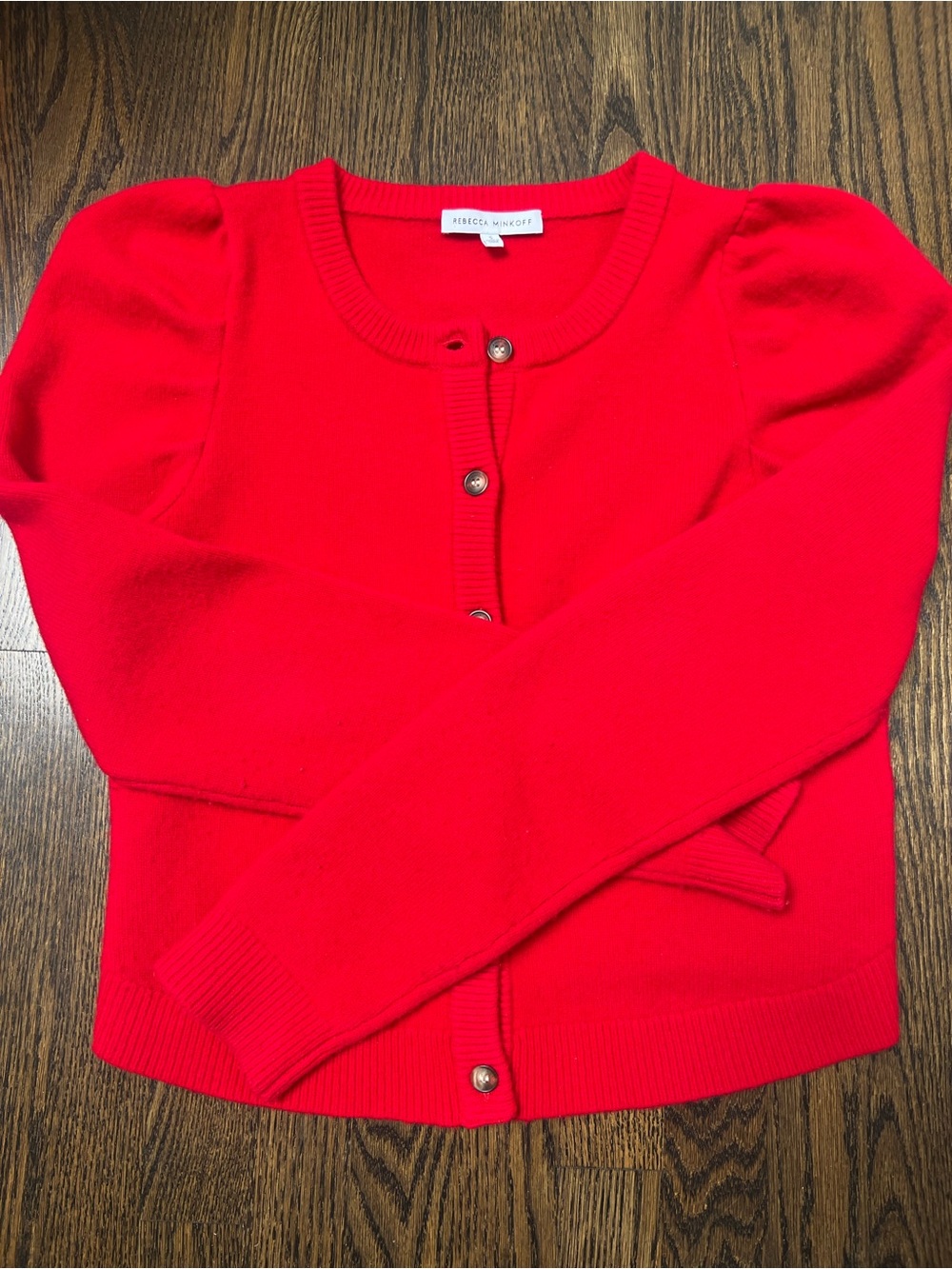 Rebecca Minkoff Red Button-Front Puff Sleeve Sweater